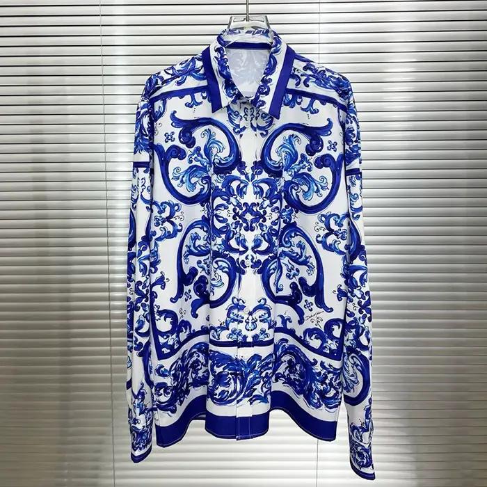 Chemise de Luxe à Manches sulfpour Homme, Vêtement Royal, Décontracté, Imprimé Floral, Manga, Longa,