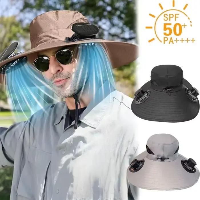 Chapeau de soleil d'été d'extérieur avec 2 ventilateurs, large bord, sangle coupe-vent, chargement s