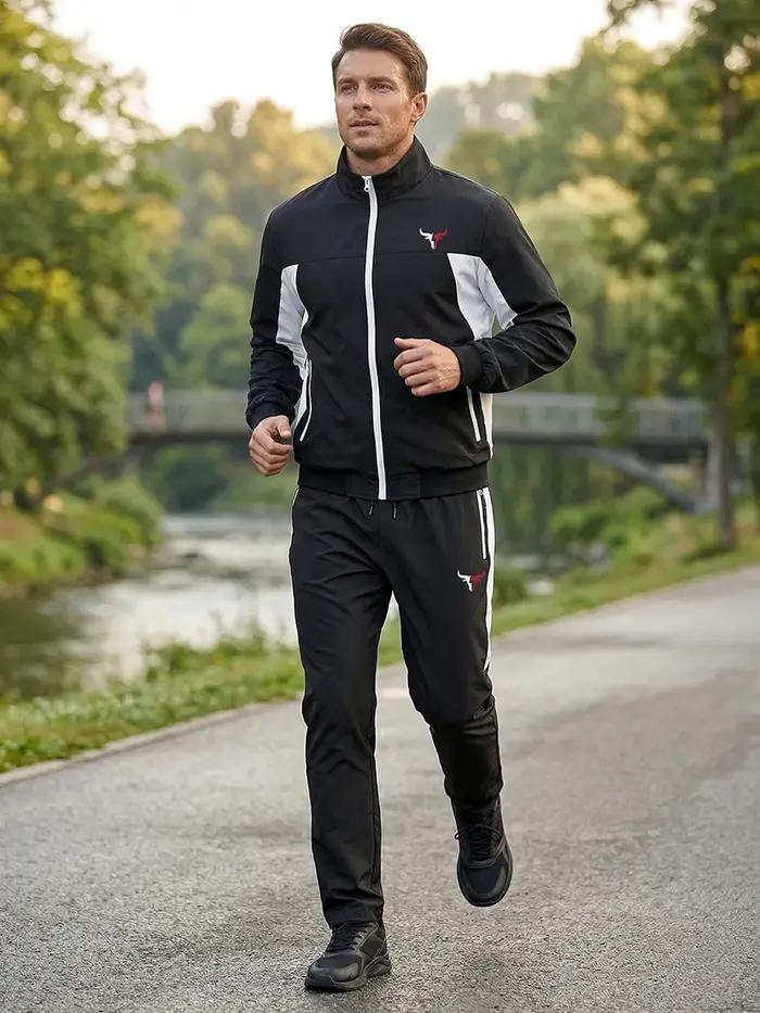 Ensemble de sport HooThreads colorblock pour hommes avec poches zippées pour entraînement et activités extérieures