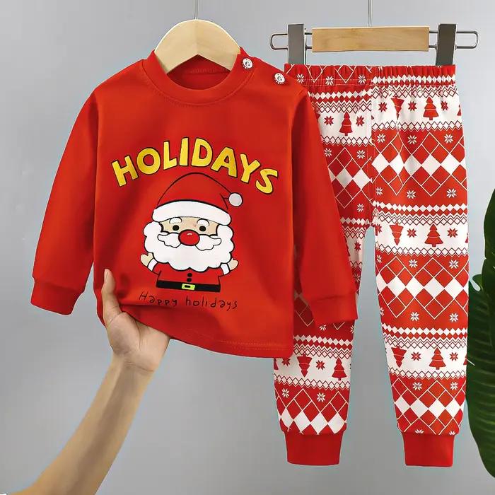 Ensembles de Noël pour enfants en coton à manches longues dessin animé pour filles et garçons occasions spéciales automne hiver