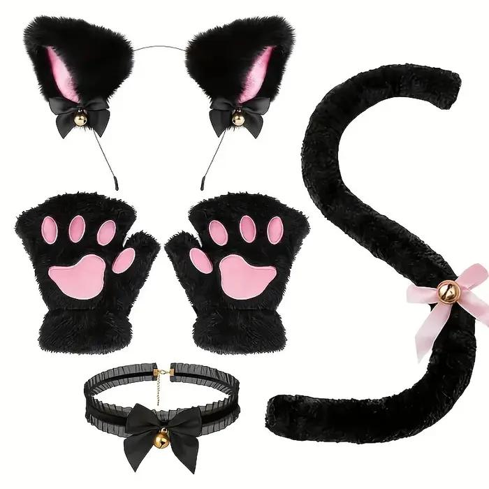 Ensemble de gants patte de chat, 5 pièces, hiver, mignon dessin animé fille, gants à doigts ouverts,