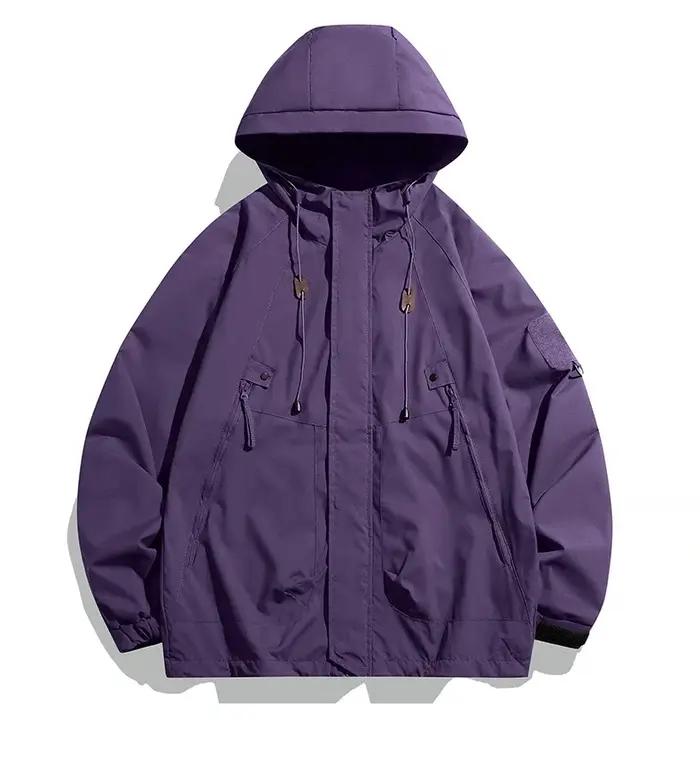 Coupe-vent hommes veste à capuche manteau à glissière Cargo imperméable noir Bomber Camping ample mi