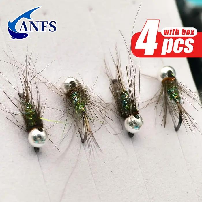 ANFS Euro Nymph Kit de mouches de pêche à la mouche de 4 paquets-gabarit en tungstène