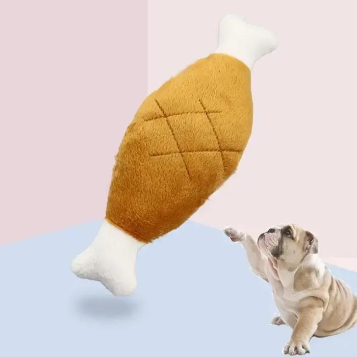 Jouet en peluche en forme de jambe de poulet grinçant pour chiens et chats de toutes tailles pour des heures de jeu sécuritaire et amusant