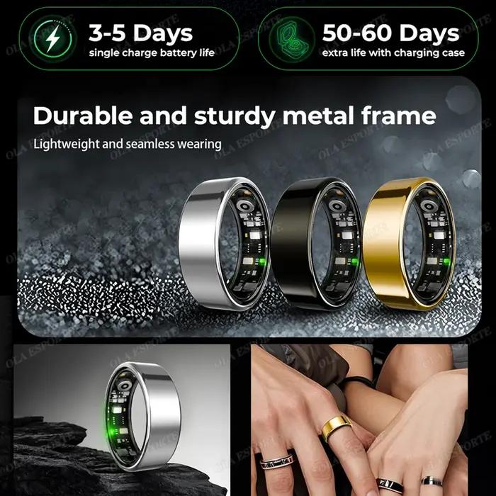 Bague connectée smart ring R09 avec boîtier de charge - Moniteur fréquence cardiaque oxygène température