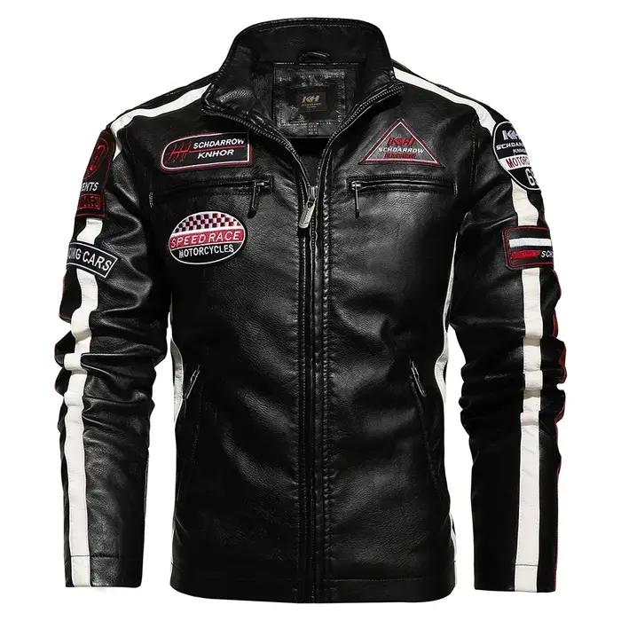 Veste de moto Vintage pour hommes, nouvelle veste de motard en cuir, manteau bombardier brodé, parde