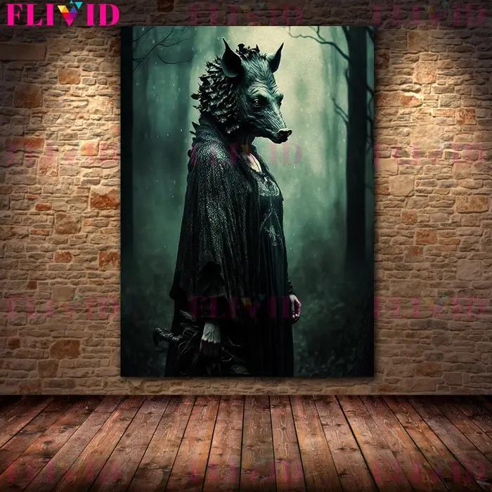 Sanglier elfe fille dans la Jungle gothique horreur Art affiche et impression décor à la maison