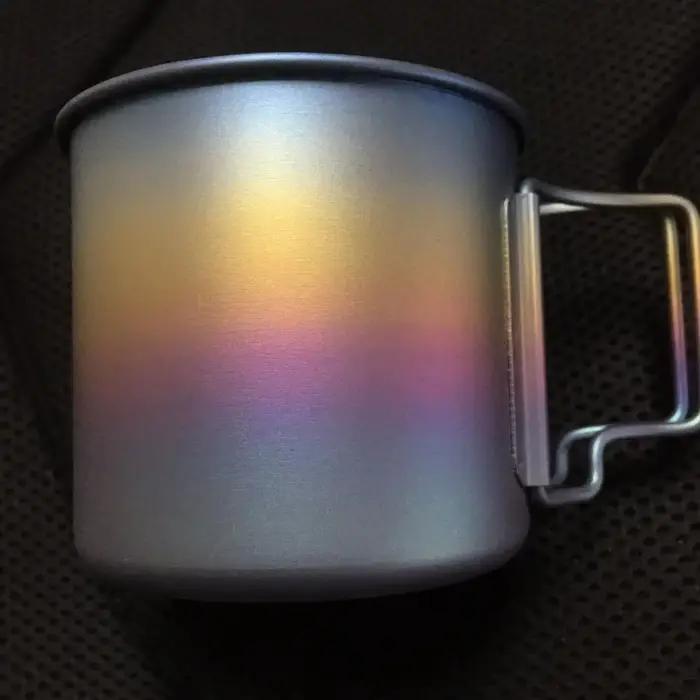 Tasse à eau portable en titane pur avec poignée pliante, tasse de pique-nique, tasse à thé en océan,