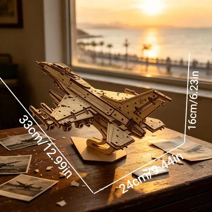 Modèle de puzzle 3D en bois de chasseur aérien, avion militaire à assembler soi-même avec support de présentation, décoration de bureau à collectionner