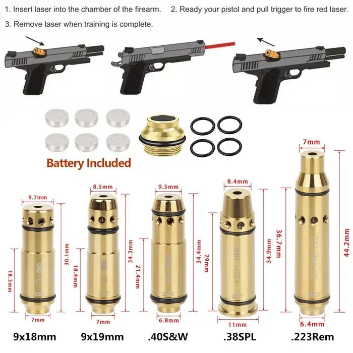 Balle d'entraînement Laser à point rouge 9mm, 9x19mm/380ACP/38spl/223Rem 7.62x39, cartouche d'entraînement Laser à feu sec, vue Laser de chasse