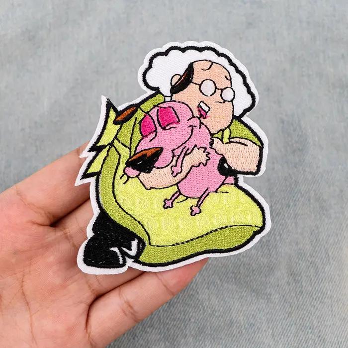 Patchs brodés de grand-mère et chien rose pour vêtements d'enfants, badge adhésif de bricolage, patchs de dessin animé mignons, appliques d'autocollants de vêtements polyesters adultes et enfants