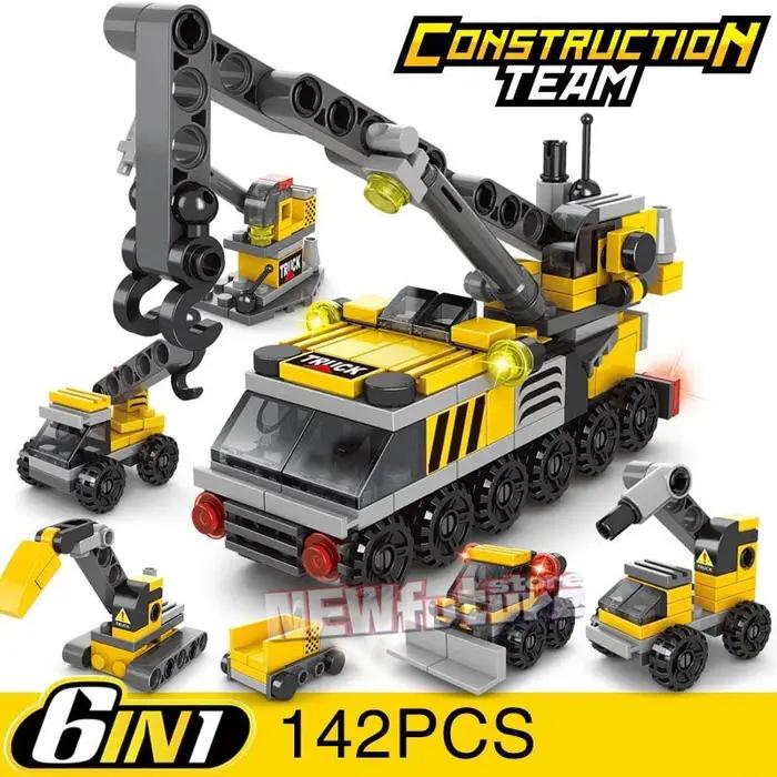 6in1 nouvelles machines d'excavation véhicule d'ingénierie grue voiture camion matériel gestionnaire modèle blocs de construction ensembles briques jouet ville