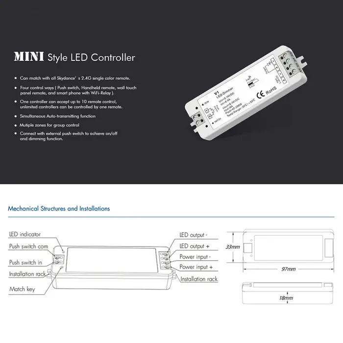 Kit de gradation de bande LED sans fil avec télécommande, gradateur à interrupteur tactile, document