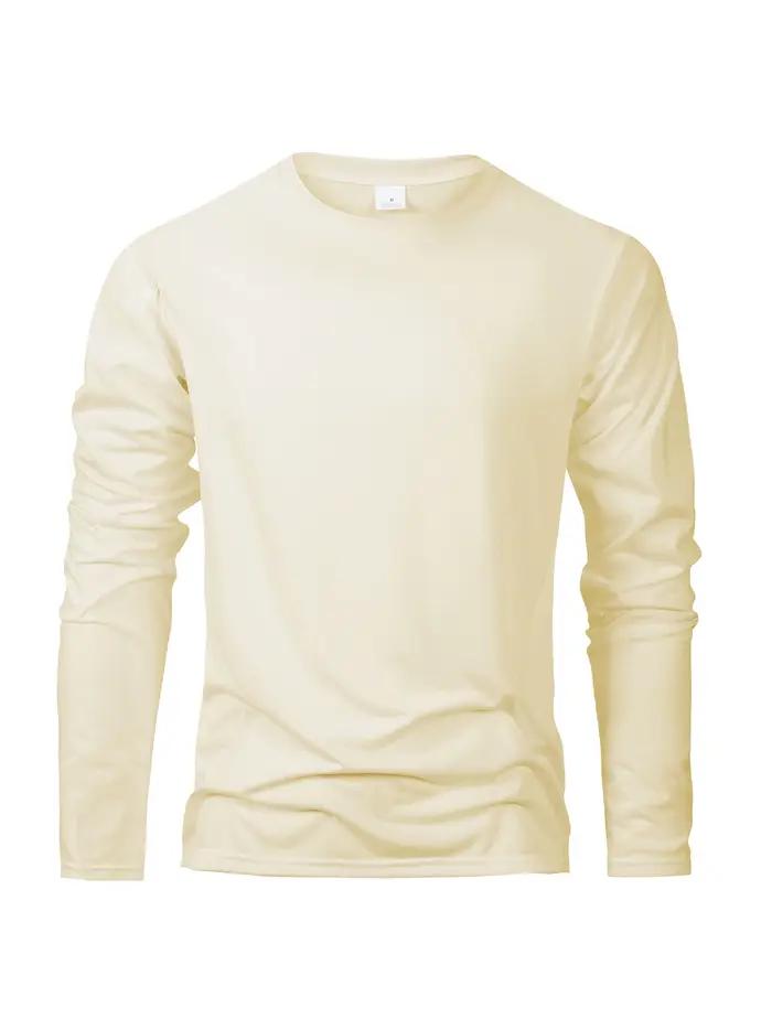 T-shirt à manches longues pour hommes décontracté col rond respirant et évacuant l'humidité polyester confortable et durable pour les activités quotidiennes et sportives