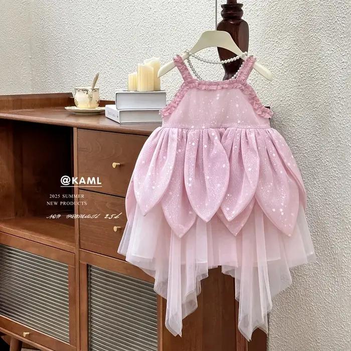 Robe d'été pour filles, nouvelle robe de princesse féerique à fleurs, à bretelles, Super féerique, p