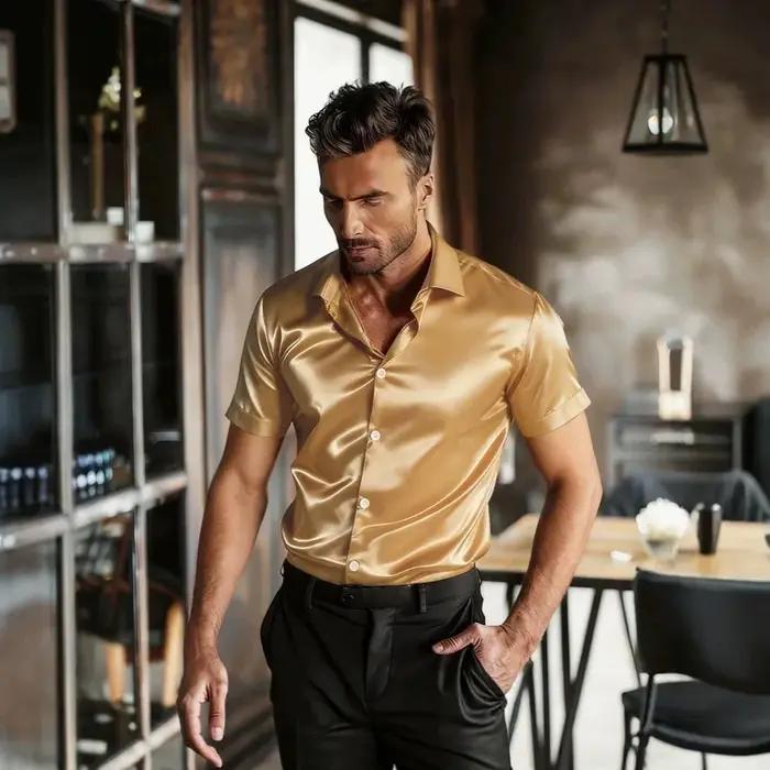 Chemise Habillée en Satin de Soie pour Homme – Brillante
