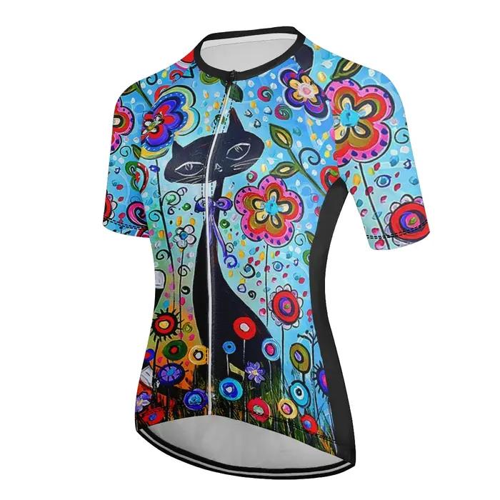 Maillot de cyclisme à manches courtes pour femmes polyester avec bandes réfléchissantes pour activités athleisure et vélo de montagne