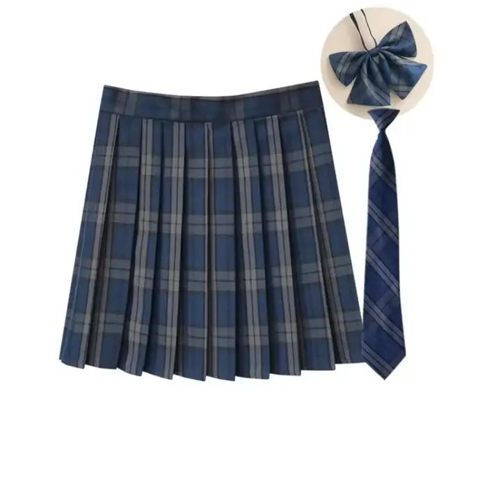 Jupe plissée à carreaux pour femmes, avec cravate, nœud papillon, jupe coréenne Jk, uniforme d'école