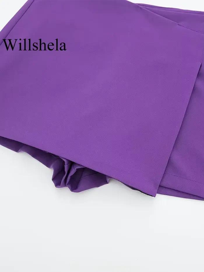 Willshela femmes mode solide asymétrique côté fermeture éclair jupes Shorts Vintage taille haute fem