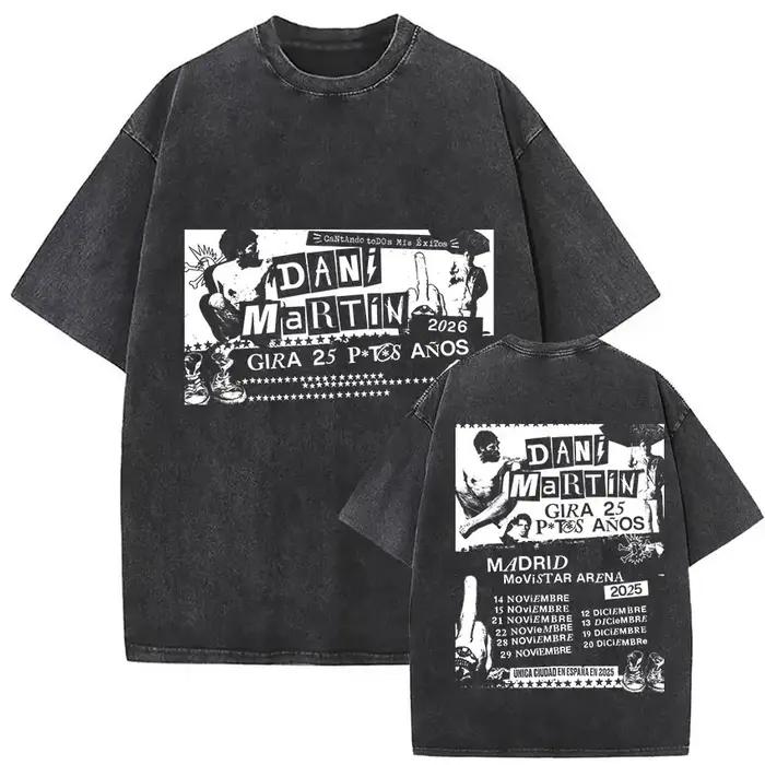 Rappeur Dani Martin Lo Que Me De La Gana Tour 2025 Vintage lavé t-shirts hommes femmes Pop Fans mode