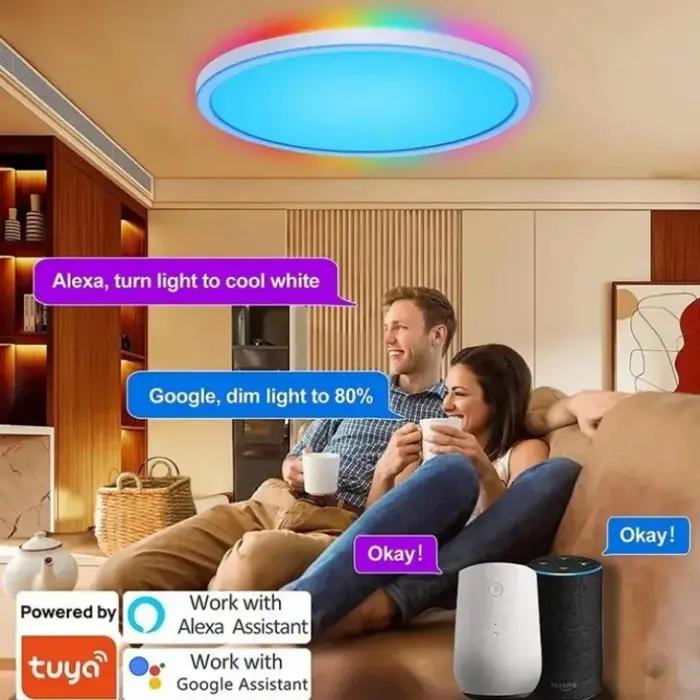 Plafonnier LED intelligent Tuya WiFi, lampe circulaire à intensité variable, commande vocale Alexa,