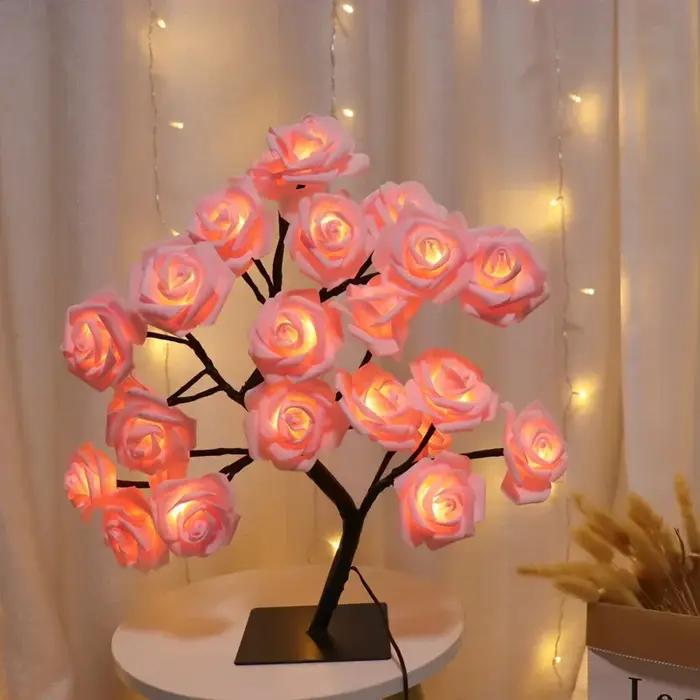 Lampe de Table LED Rose fleur arbre USB veilleuses décoration de la maison LED lampes