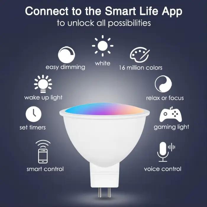 Suidhome-Ampoule LED intelligente, WIFI, allergique GU5.3/MR16, mini budgétaire DC12V, lampe 5W, fon