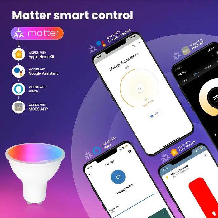 MOES Tuya Matter WiFi GU10 ampoule intelligente lumière LED à intensité variable 16 millions de coul