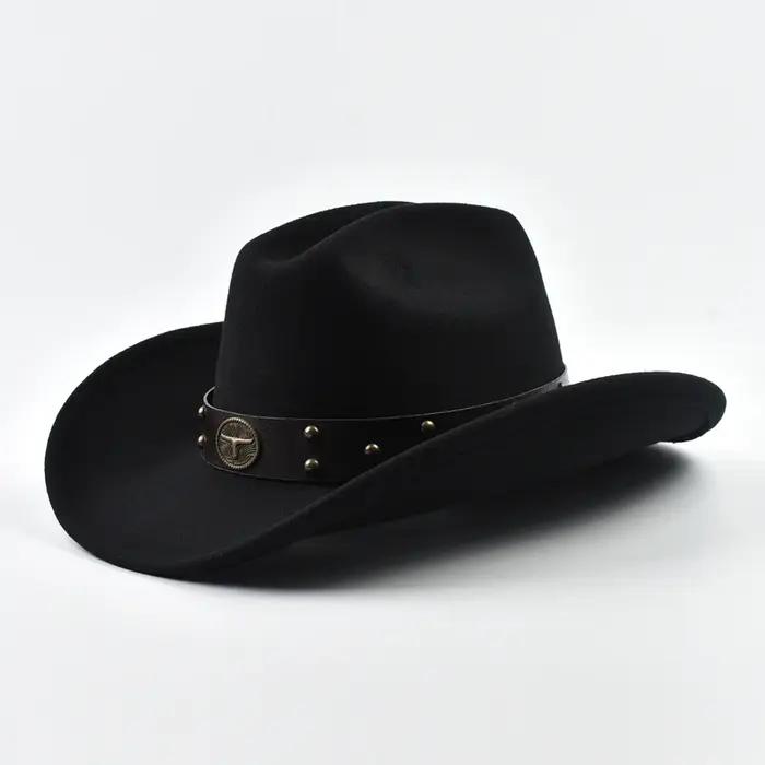 Hommes femmes Vintage grand bord Western Cowboy chapeau Gentleman Cowgirl Jazz chapeau Cloche église