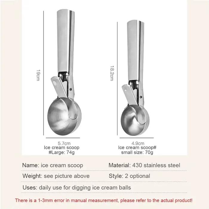 Cuillère à glace à double usage en acier inoxydable, cuillère à glace multifonctionnelle pour fruits