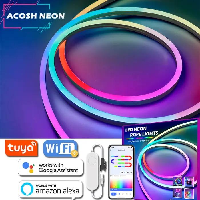 Bande lumineuse LED Tuya néon étanche, bande RGBIC, couleur rêveuse, effet de chasse, bande flexible