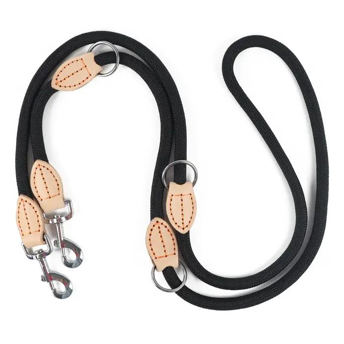 Laisse double pour chien de taille moyenne, 210 cm, multi-usages, réglable, en nylon de luxe, mains