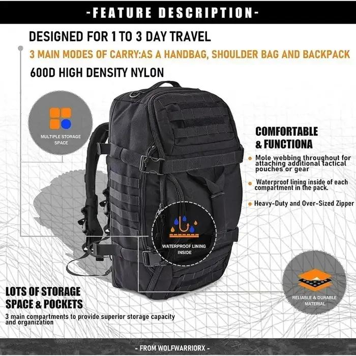 30L 45L 80L sac polochon de voyage sac à dos tactique militaire avec sangle réglable sac de week-end