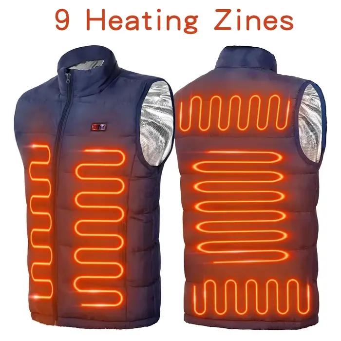 9 Zones de gilet chauffant vestes chauffantes électriques hommes femmes vêtements de sport manteau