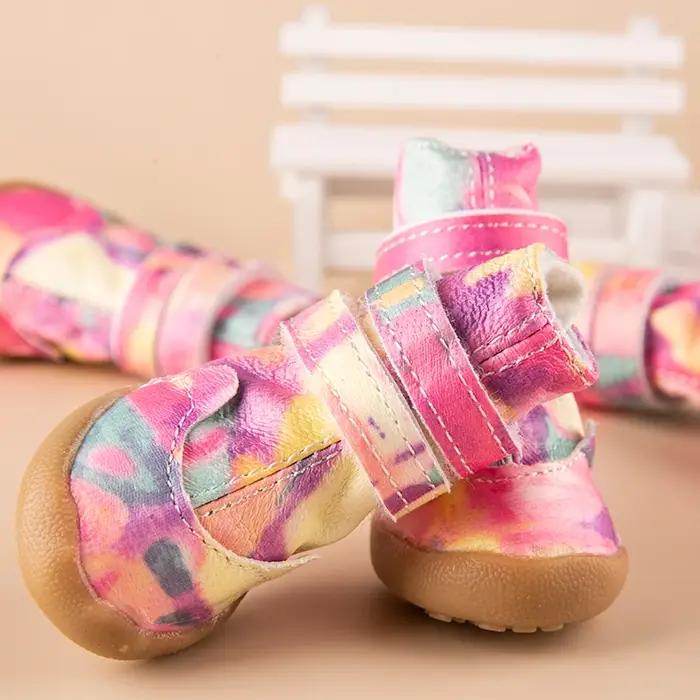 Chaussures d'hiver imperméables pour chiens 4 pièces lot cuir résistant à l'eau pour petits chiots bichon pitbull occasions spéciales