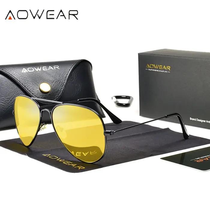AOWEAR marque 3025 lunettes Vision lunettes de nuit pour la conduite polarisées Aviation jaune lunet