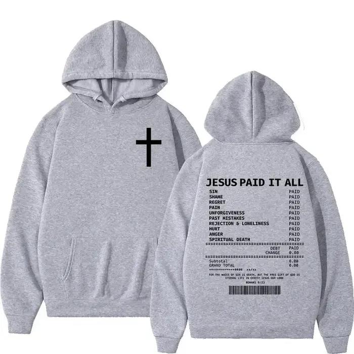 Sweat-shirts à capuche unisexes 2025 Christian Jesus Paid It All, style hip-hop, coupe oversize, avec verset biblique, vêtements vintage