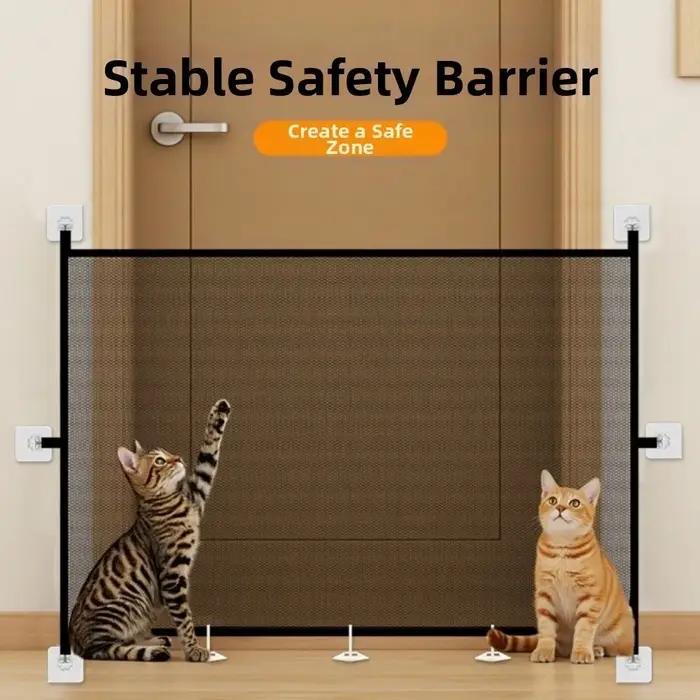Barrière de sécurité pliable pour chiens clôture en maille sans perçage isolation chiens et chats filet anti-escalade pour portes escaliers usage occasionnel sécurité tranquillité d'esprit