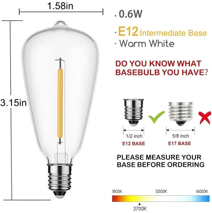Ampoules incassables décoratives à LED ST38 vintage, ampoules de rechange en plastique E12, 1W, 7W,
