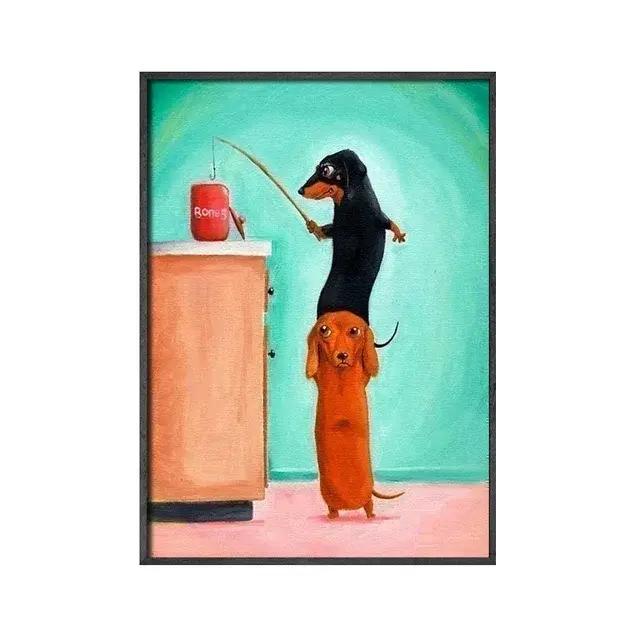 Affiche d'art murale amusante de chien Teckel (Sauvageau) - Impression sur toile pour salon