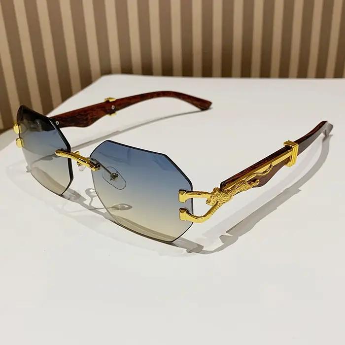 Lunettes de randonnée sans monture carrées anti-lumière 2024 - Dégradé polygon et motif léopard