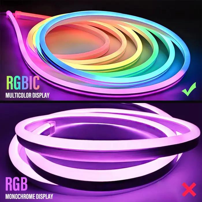 Bande lumineuse LED Tuya néon étanche, bande RGBIC, couleur rêveuse, effet de chasse, bande flexible