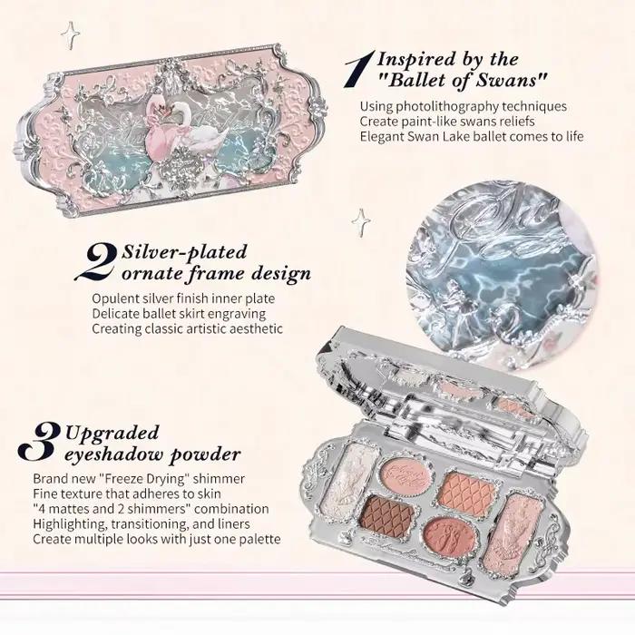 Palette de maquillage Flower Knows Swan Ballet Series Six couleurs, fini mat délicat, brillance scin