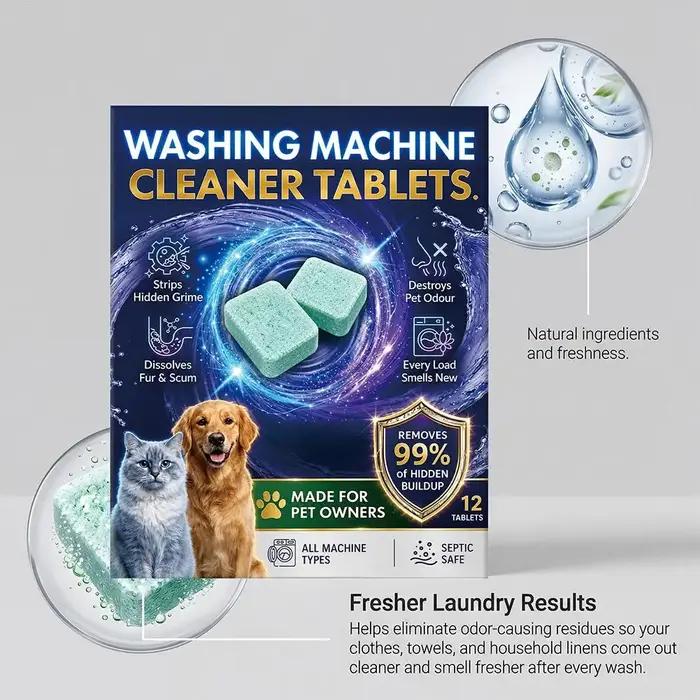 Nettoyant pour lave-linge éliminant poils d'animaux et odeurs tenaces, pour buanderie fraîche et propre, parfum apple, compatible avec tous les types de machines à laver, usage mensuel, cadeau idéal pour propriétaires d'animaux de compagnie