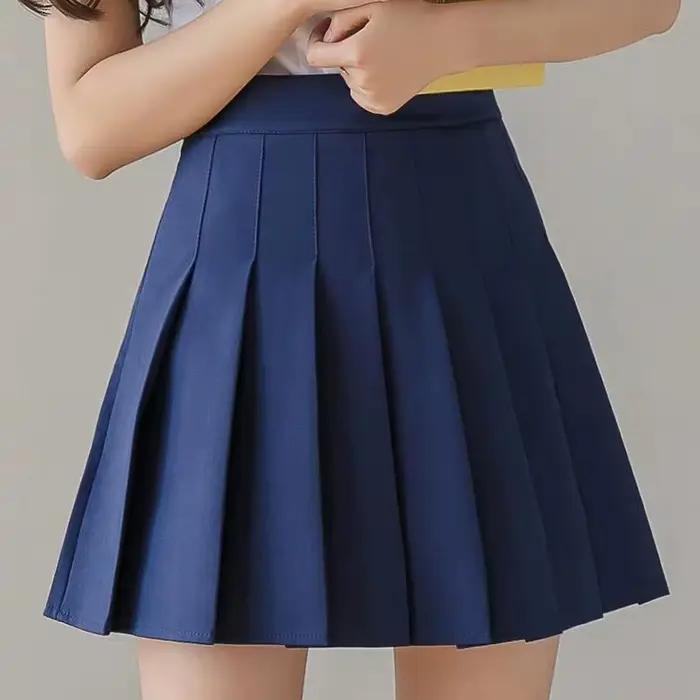 Jupe plissée taille haute style preppy pour femmes, mini jupe trapèze écolière, uniforme JK, jupe pa