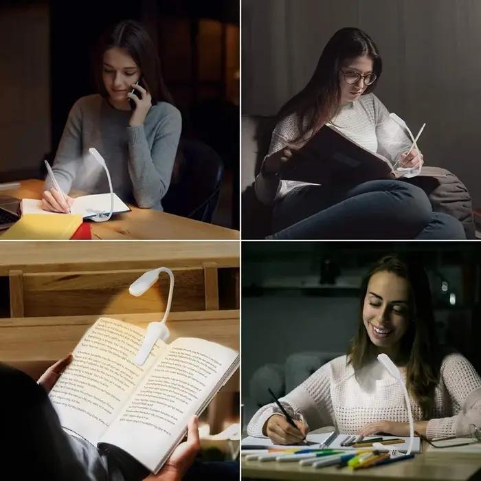 7 LED livre lumière USB Rechargeable lampe de lecture 3 niveaux chaud blanc froid lumière du jour Po