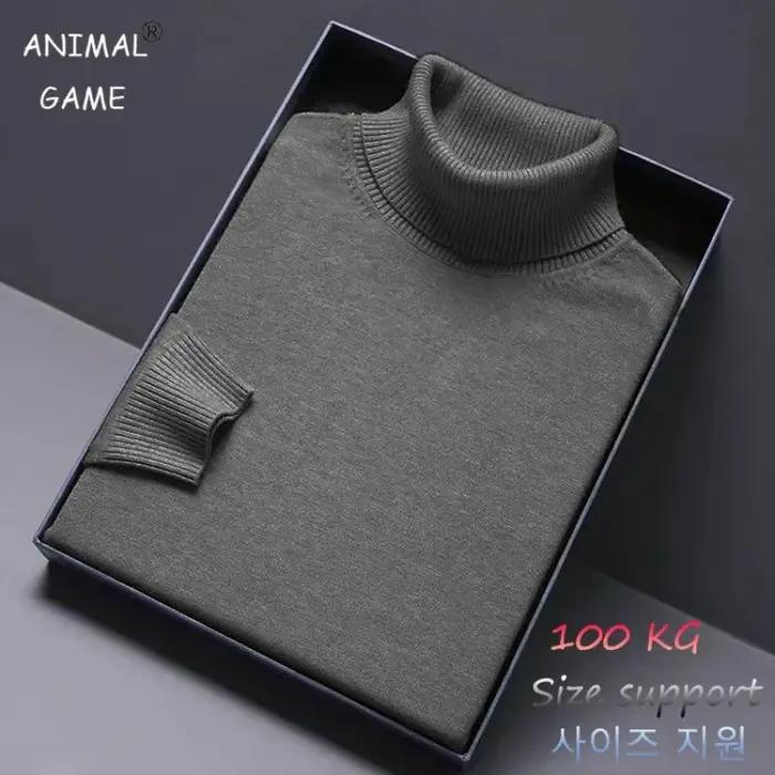 Jeu d'animaux col roulé tricots de luxe hommes pull coupe longue pull chandails couleur unie hommes