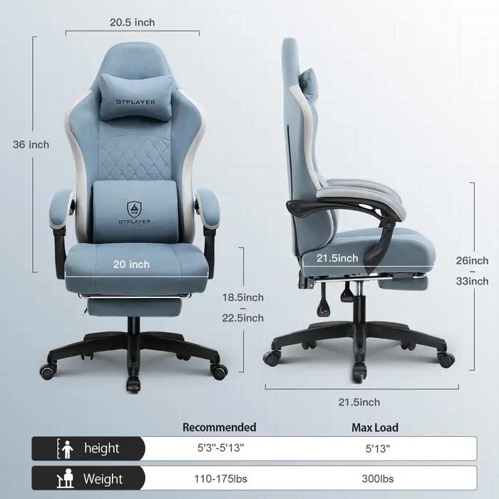 GTPLAYER Chaise de jeu avec coussin à ressorts ensachés, accoudoirs et repose-pieds à liaison, chais