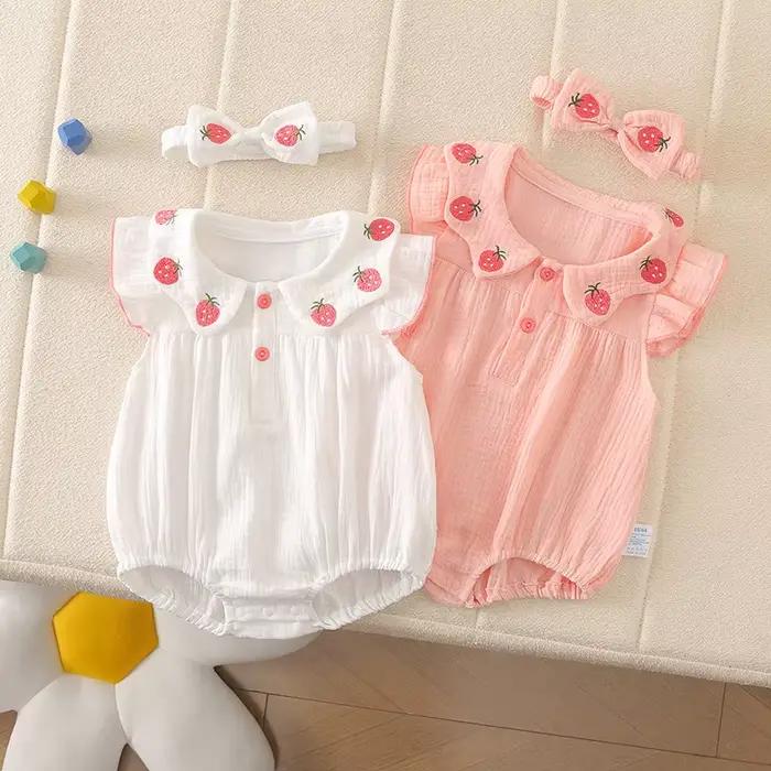 Combinaison pour nouveau-né 0-2 ans, été 2026, adorable barboteuse en gaze de coton 100% à motif fra
