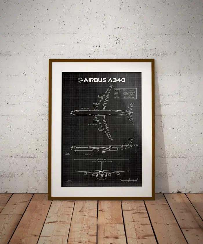 Air Force avion Airbus A-340 B-747 brevet imprime avion affiche Fighter Blueprint toile peinture mur Art gérer décor à la maison
